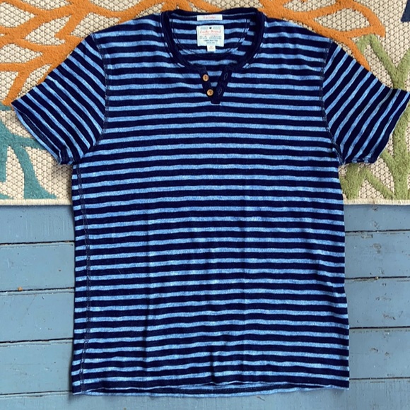 Lucky Brand Men’s Blue Striped Henley Short Sleeve - Picture 2 of 5